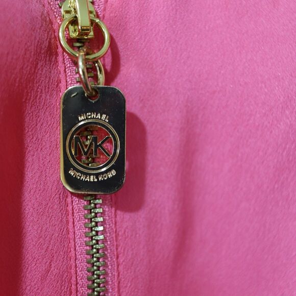 Michael Michael Kors Hot Pink Gold Zip V-Neck Blouse Relaxed Cap Sleeve Medium - Picture 4 of 10